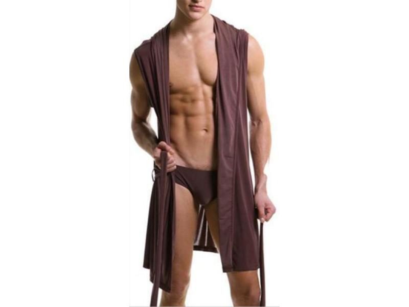 Men Robes Breathable Bathrobes Nightgown Icy Silky Hooded Sleeveless Pajamas Carousel 1