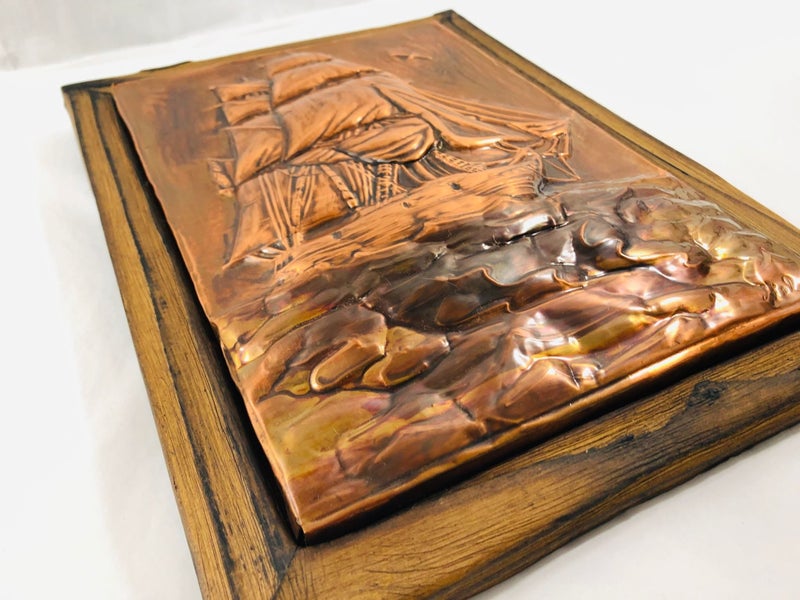 Vintage Hammered Copper Framed Sailing Ship (21004)63617313321474111