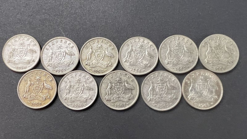 Group of Different Date Australian Silver Sixpence Coins 1950-1963 - Lot E508 Carousel 1