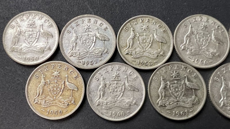 Group of Different Date Australian Silver Sixpence Coins 1950-1963 - Lot E508 Carousel 2