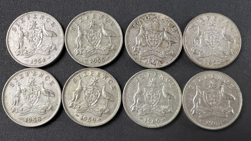 Group of Different Date Australian Silver Sixpence Coins 1954-1962 - Lot E509 Carousel 1