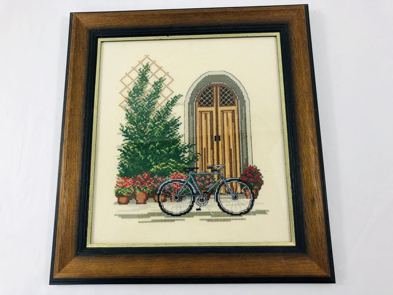 Framed Needlepoint - Door with Bicycle Scene (21012) Carousel 1