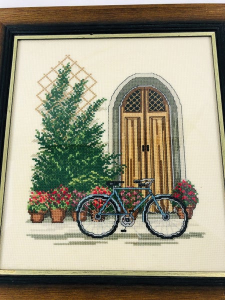 Framed Needlepoint - Door with Bicycle Scene (21012) Carousel 2