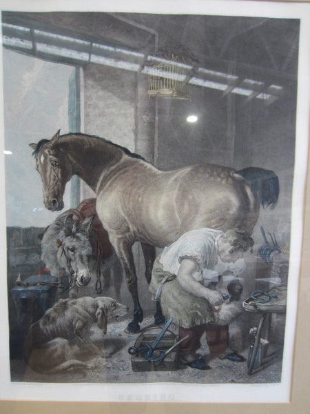 After Sir Edwin Henry Landseer 'Shoeing' Hand Colored Engraving 1880 Carousel 2
