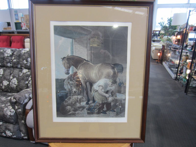 After Sir Edwin Henry Landseer 'Shoeing' Hand Colored Engraving 1880 Carousel 1