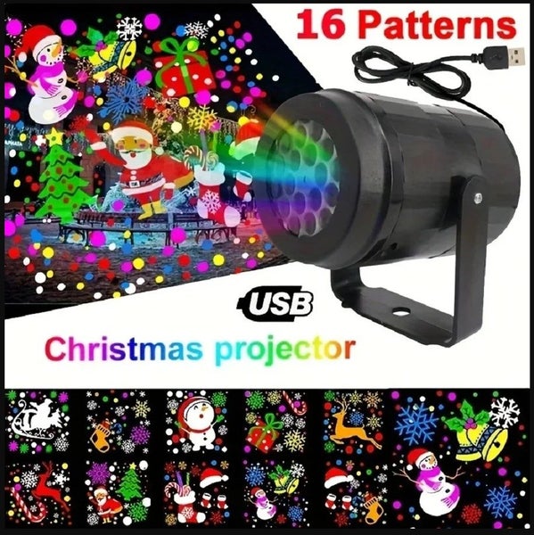 USB-Powered Rotating 16 Pattern LED Projection Light - Snowflake, Christmas Carousel 2