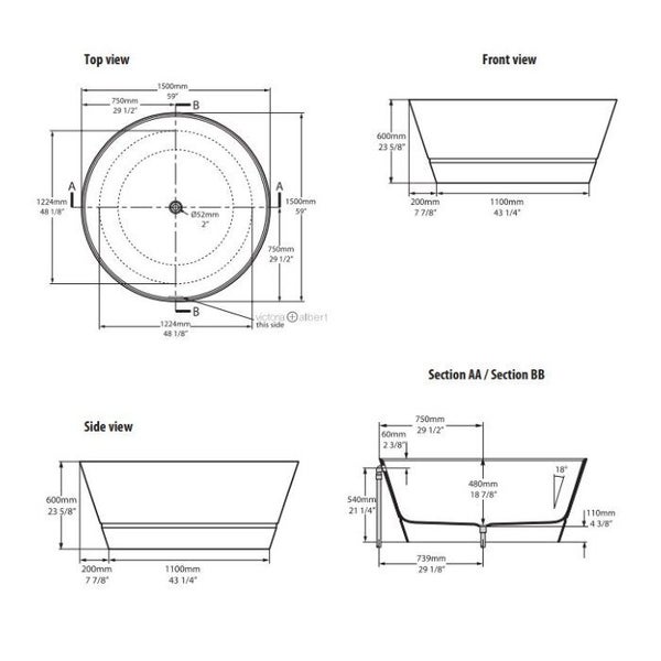 Victoria + Albert TAIZU FREESTANDING BATH - GLOSS WHITE - EX DISPLAY62932725589889111