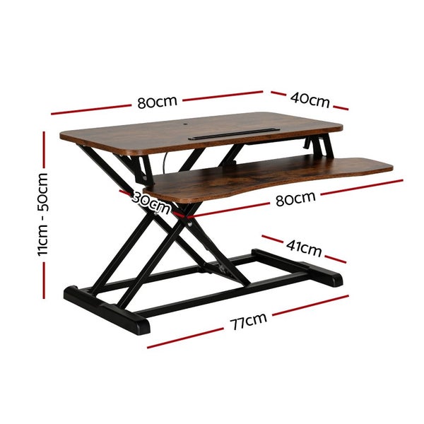 Artiss Standing Desk Riser Height Adjustable Rustic Brown 80CM Carousel 2