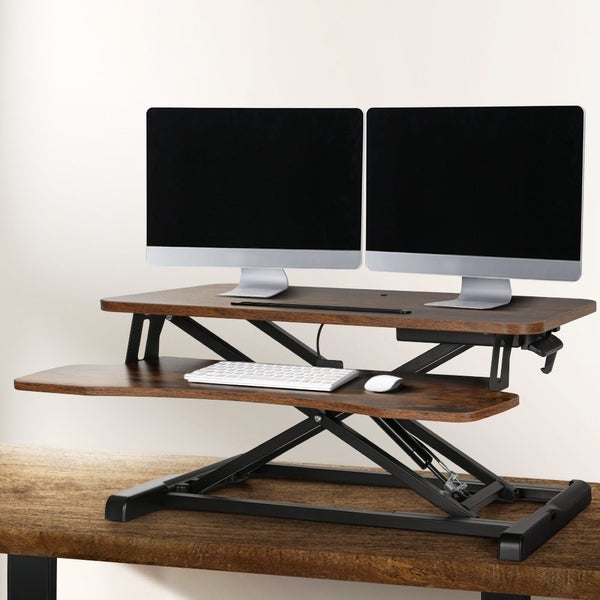 Artiss Standing Desk Riser Height Adjustable Rustic Brown 80CM Carousel 7