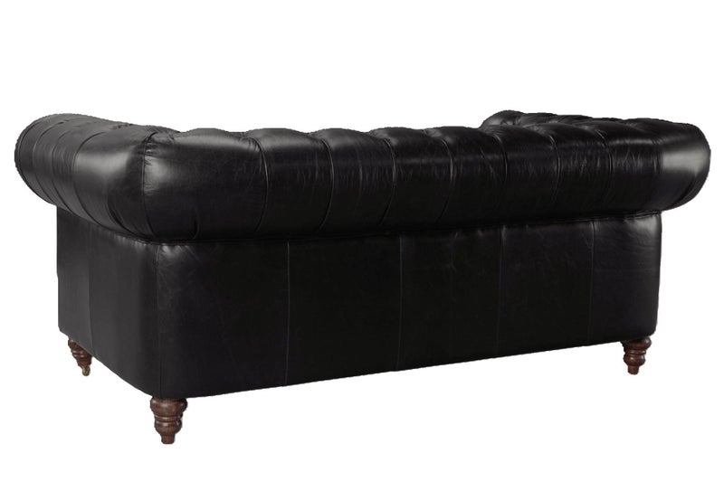 Aged Top Grain Leather Chesterfield 2-Seater Sofa, A102L Black Carousel 2