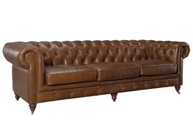 Aged Top Grain Leather Chesterfield 3 Seater Sofa, Brown Carousel 2