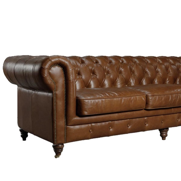 Aged Top Grain Leather Chesterfield 2-Seater Sofa, Brown Carousel 4