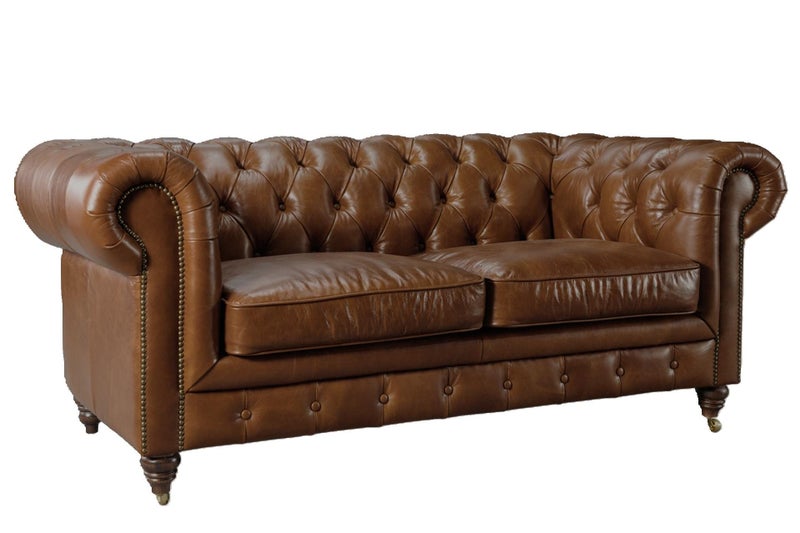 Aged Top Grain Leather Chesterfield 2-Seater Sofa, Brown Carousel 2