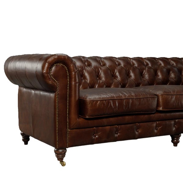 Aged Top Grain Leather Chesterfield 2-Seater Sofa, Dark Brown Carousel 4