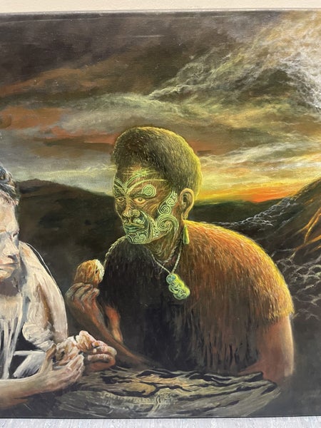 Original Maori painting by Andrew Mckenzie, titled Two Fellows Carousel 1