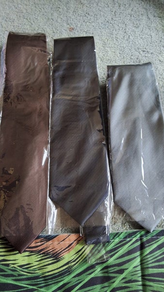 3 PLAIN MENS TIES SCARF QUEEN BROWN GREY BLUE Carousel 1