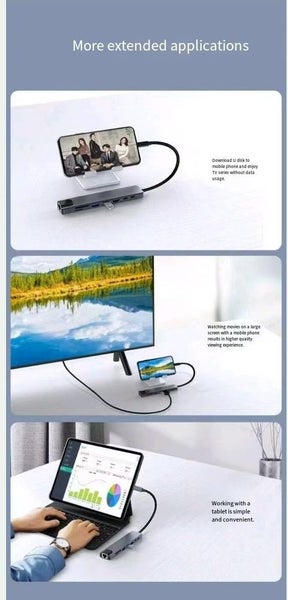 8-in-1 USB-C Hub, USB 3.0, SD/TF card reader, docking functionality. Carousel 7