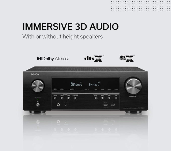 Denon AVR-S750H is a 7.2-channel, 4K Ultra HD AV receiver featuring Dolby Atmos Carousel 1