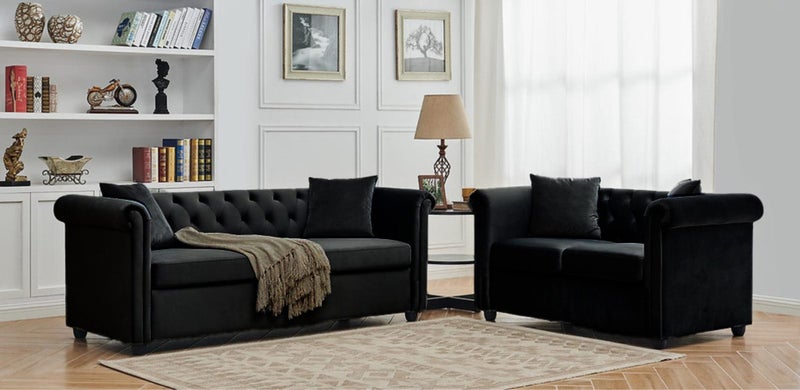 Brookfield Velvet 2+3 Seater Sofa Set Black Carousel 1