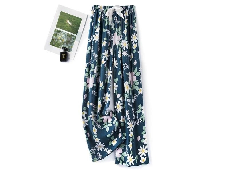 Women's Loose Cotton Ankle Length Sleep Pants With Elastic Waist And Wide Leg Carousel 1