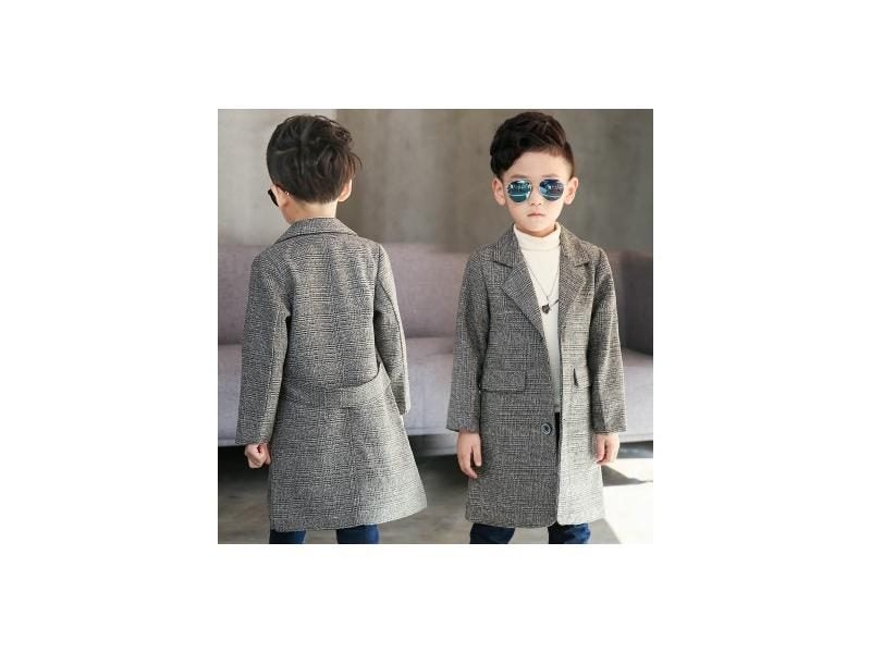 Plus Size Children's Long Suit Plaid Coat Spring Fall Boys British Lattice Carousel 1