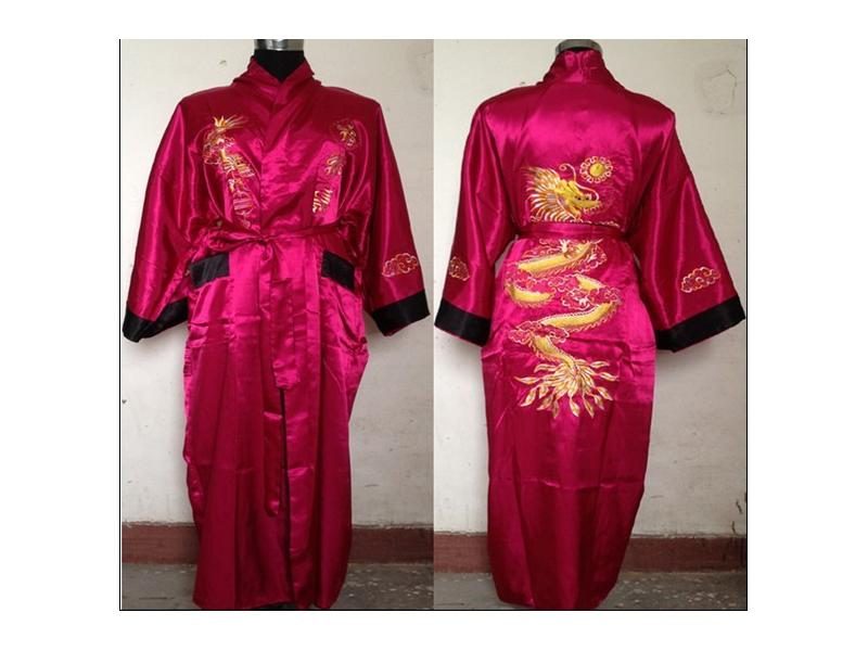 Purple Black Reversible Two-face Chinese Men's Silk Satin Robe Embroidery Carousel 1