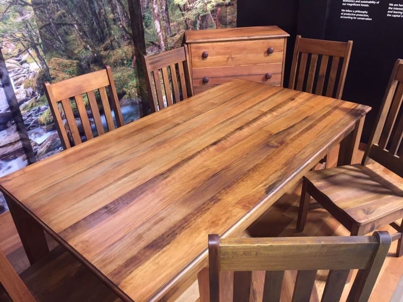 Crazy $1 Reserve! Hardwood Foreverbeech Oiled 6 Seater Dining Table 1.8m x 1.0m Carousel 1