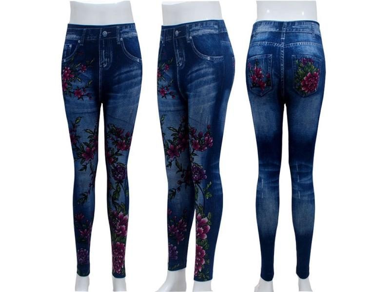 Fashion Slim Women Plus Size Faux Denim Jeans Leggings For Fitness Workout Long Carousel 1
