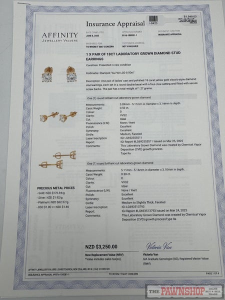 18ct Yellow Gold 1.0ct TDW Lab-Grown Diamond Stud Earrings ~ $3,250! Carousel 6