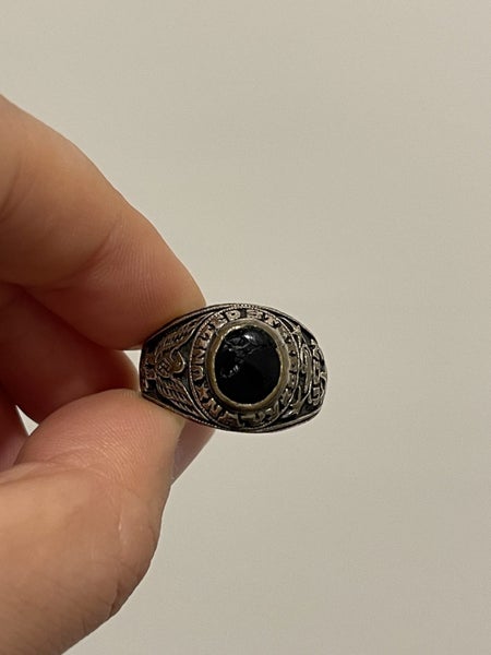 $1 reserve// Vintage United States Navy Brass Black Onyx Ring Silver Plated Carousel 1