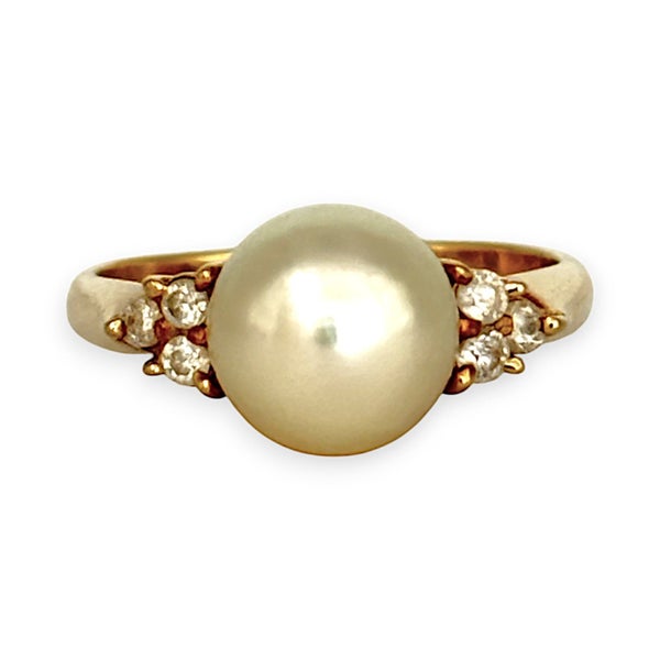 18K Gold Pearl and CZ Riing Size M. R # 205 Carousel 1