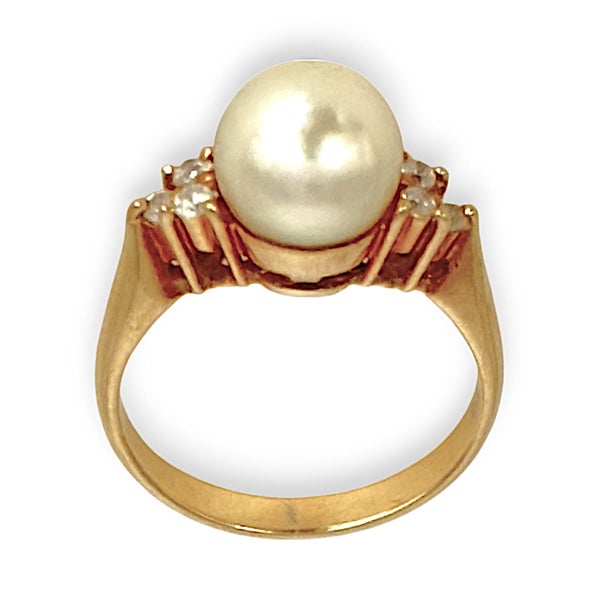 18K Gold Pearl and CZ Riing Size M. R # 205 Carousel 2