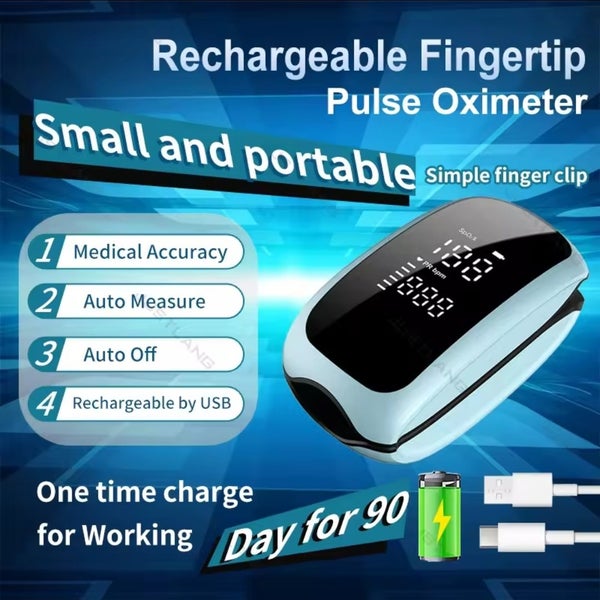 Fingertip Pulse Oximeter - USB Type C - Rechargeable Light Blue- New62863229915267110