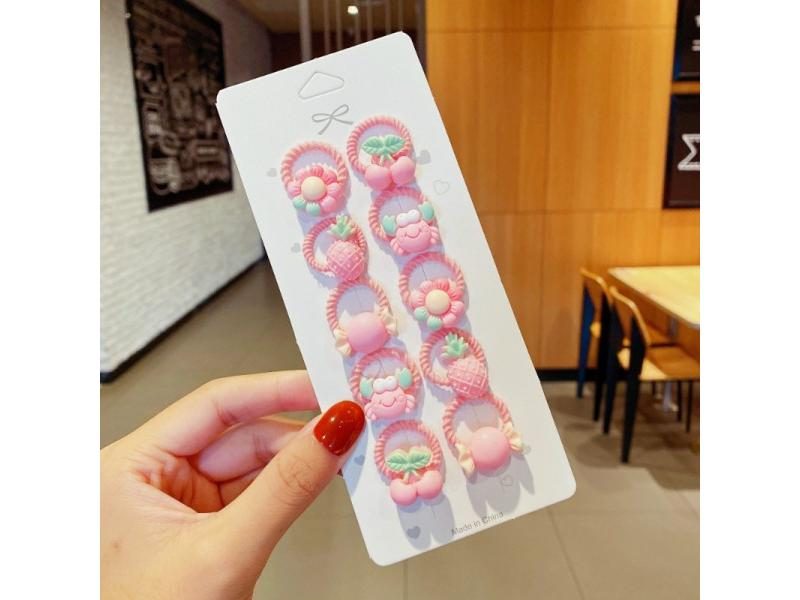 10Pcs/Lot Girl Hair Ties Small Scrunchies Hair Band Flower Bow Carousel 1