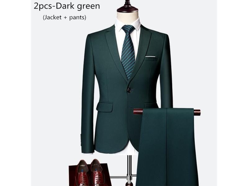 3 Piece Men's Wedding Suit Slim Solid Color Business Office Suit Sets Large Carousel 1