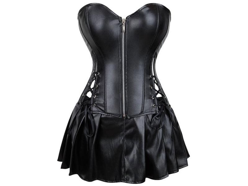 Sexy Women Gothic Faux Leather Lace Up Steampunk Corset Skirt Set S-6XL Carousel 1