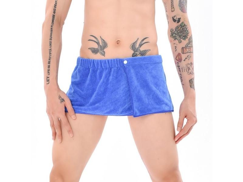 Mens Sauna Bath Skirt Elastic Waistband Coral Fleece Wearable Bathing Towel Carousel 1