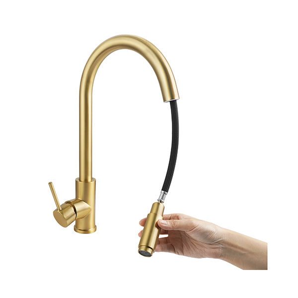 Brushed Gold Pull Out Tap Kitchen Sink Mixer Tap Gooseneck Carousel 2