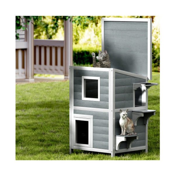 Cat House Wooden Outdoor Shelter Rabbit Hutch Condo Small Dog Roof House Carousel 5