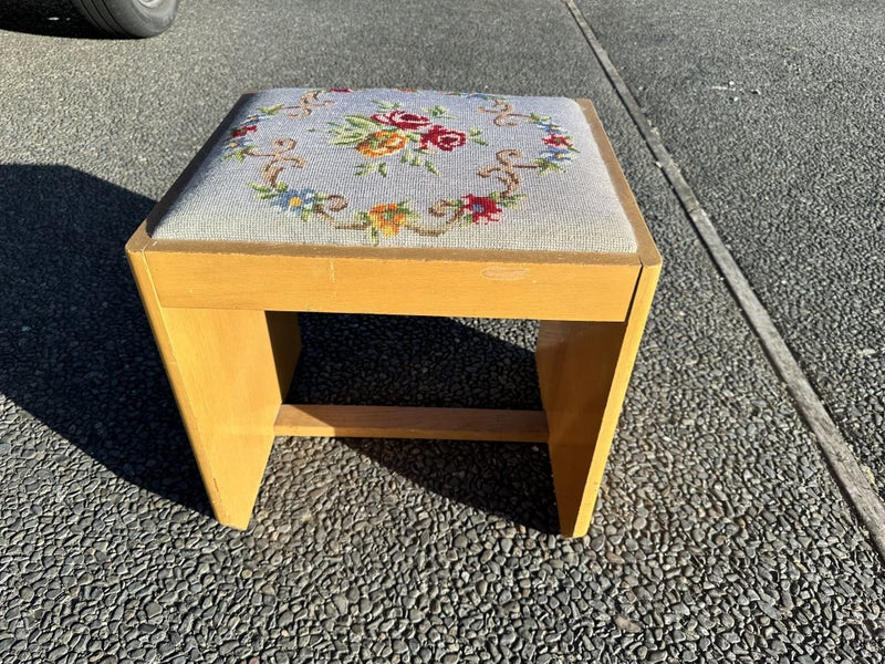 Blonde Oak Tapestry Top Footstool Carousel 1