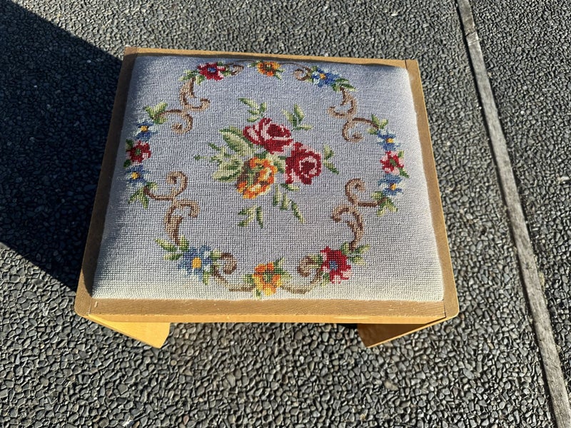 Blonde Oak Tapestry Top Footstool Carousel 2