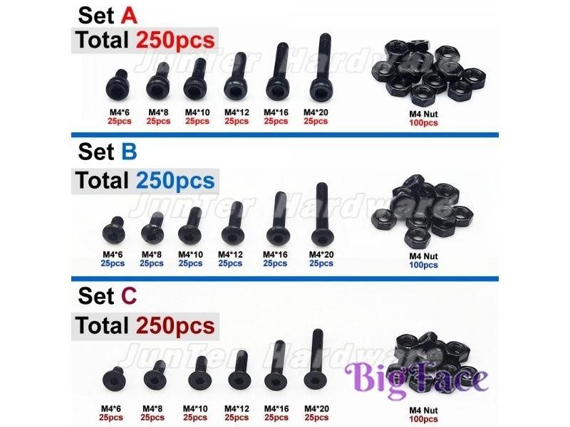 250pcs M4(4mm) Alloy Steel High Tensile Allen Bolts Hex Button Flat Socket Head Carousel 1