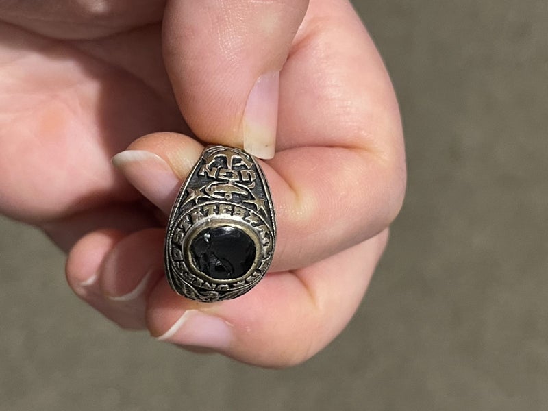 $1 reserve// Vintage United States Navy Brass Black Onyx Ring Silver Plated Carousel 2