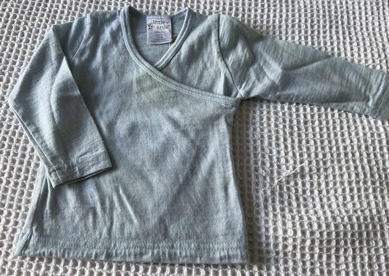 Pale blue merino cross over top by Little by Little, size 0062864737525122110