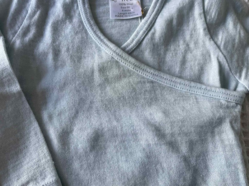 Pale blue merino cross over top by Little by Little, size 0062864737525122111