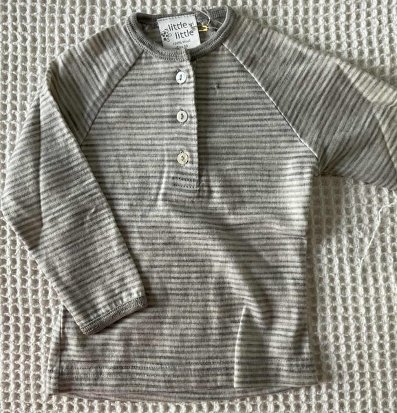 Grey & white stripe merino top by Little by Little, size 0062864737503874113