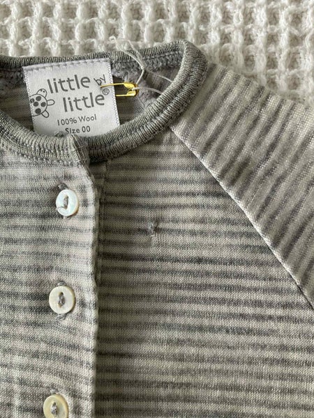 Grey & white stripe merino top by Little by Little, size 0062864737503874111