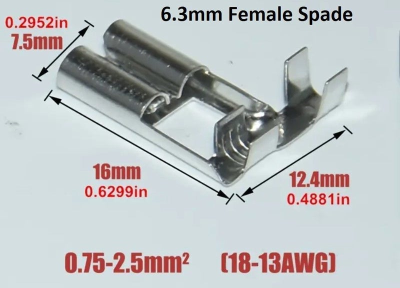 Spade Connectors 6.3mm - 10 Pack of Female Crimp Type Flag with Insulators Carousel 2