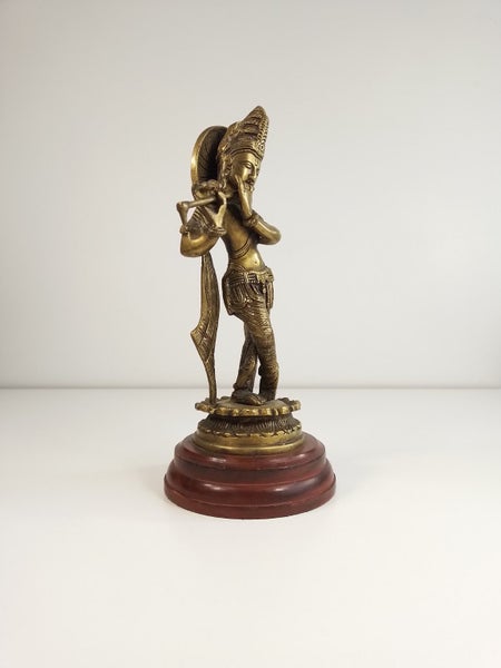 Brass Krishna Hindu Sculpture on Wooden Base 30cm - $1 Reserve Charity Auction! Carousel 2