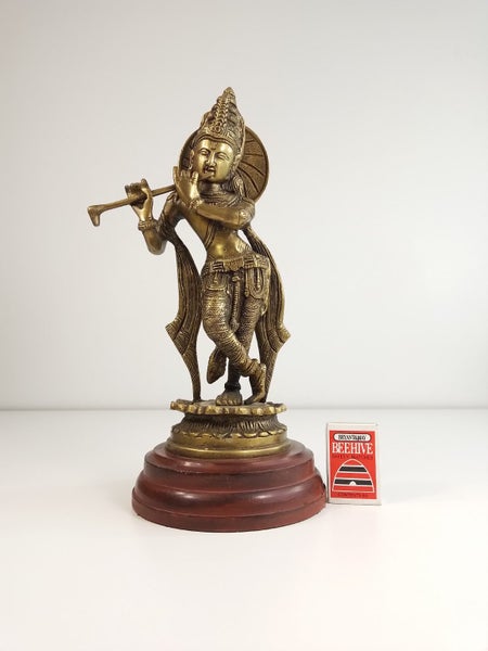 Brass Krishna Hindu Sculpture on Wooden Base 30cm - $1 Reserve Charity Auction! Carousel 10